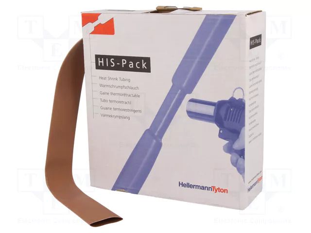 Heat shrink sleeve; 2: 1; 19.1mm; L: 5m; brown; cardboard packaging HELLERMANNTYTON HIS-19.1/9.5-BN