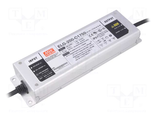 Power supply: switching; LED; 199.5W; 57÷114VDC; 1750mA; IP67; 92% MEAN WELL ELG-200-C1750