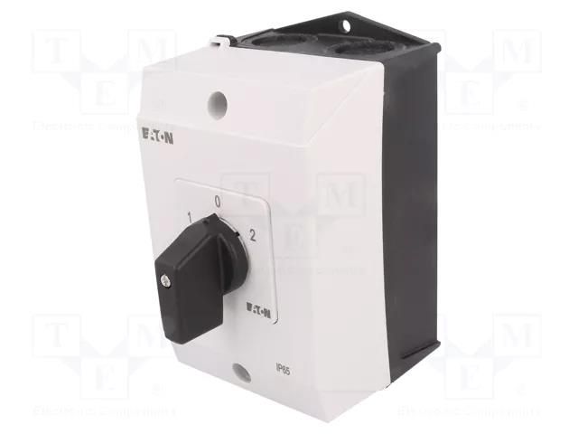 Switch: reversing cam switch; Stabl.pos: 3; 20A; 1-0-2; in housing EATON ELECTRIC T0-2-8400/I1