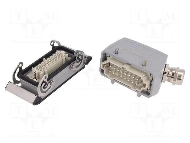 Connector: HDC; male + female; HE; PIN: 16; 16A; 500V; 16+PE; size 6 WEIDMÜLLER KIT-HE16.120M