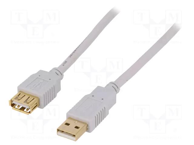 Cable; USB 2.0; USB A socket,USB A plug; gold-plated; 3m; grey BQ CABLE CAB-USB2AAF/3G-GY