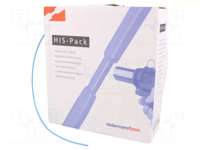 Heat shrink sleeve; 2: 1; 1.2mm; L: 10m; blue; cardboard packaging HELLERMANNTYTON HIS-1.2/0.6-BU