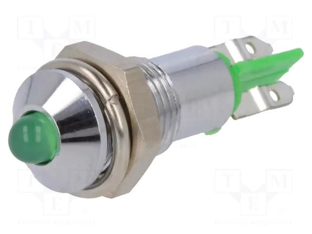 Indicator: LED; prominent; green; 12÷14VDC; Ø6.2mm; IP40; metal SIGNAL-CONSTRUCT SMQD06202