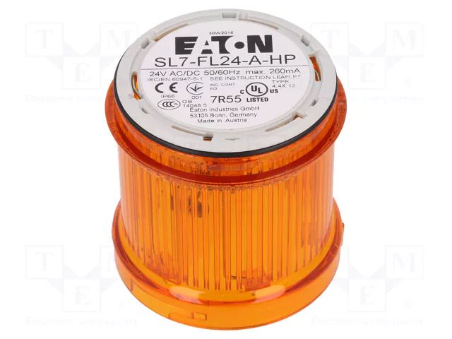 Module: light signaller; orange; LED; 18÷30VDC; 18÷26VAC; IP66; SL7 EATON ELECTRIC SL7-FL24-A-HP