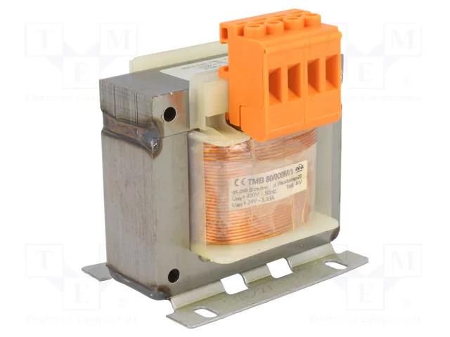 Transformer: mains; 80VA; 400VAC; 24V; Leads: terminal block; IP00 INDEL TMB80/400/24V