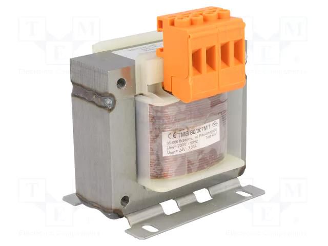 Transformer: mains; 80VA; 230VAC; 24V; Leads: terminal block; IP00 INDEL TMB80/24V