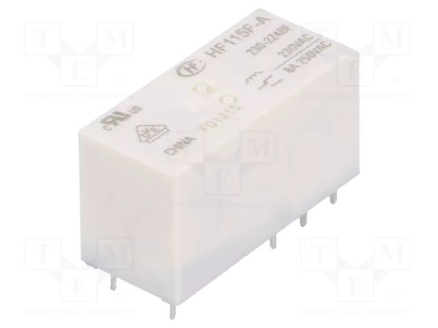 Relay: electromagnetic; DPDT; Ucoil: 230VAC; 8A; 8A/250VAC; HF115F HONGFA RELAY HF115F-A/230-2Z4BF