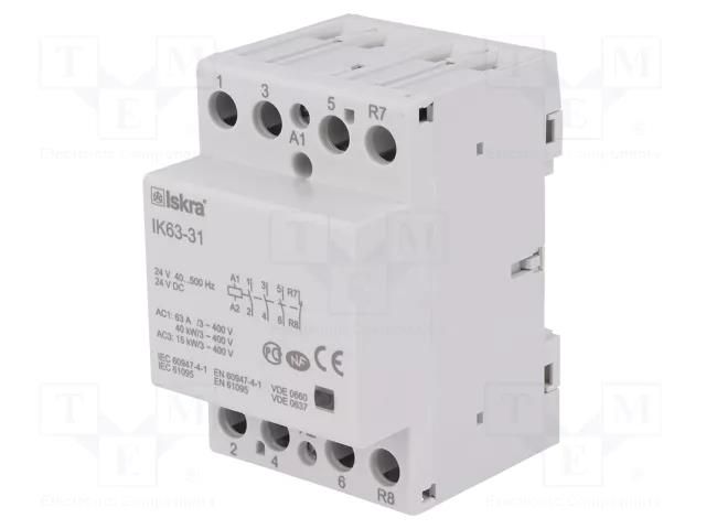 Contactor: 4-pole installation; 63A; 24VAC,24VDC; NC + NO x3 ISKRA IK63-31/24V