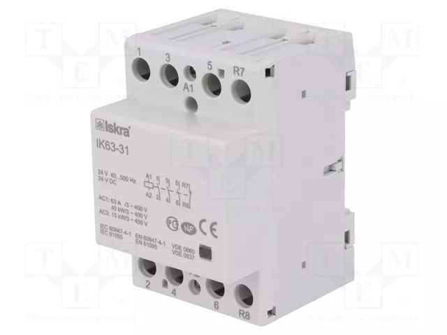 Contactor: 4-pole installation; 63A; 24VAC,24VDC; NC + NO x3 ISKRA IK63-31/24V