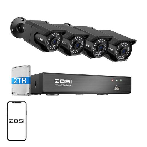 Set of four IP cameras ZOSI C105 WiFi 8MP + recorder + HDD 2TB, ZOSI C105*4+NVR 2TBHDDnew