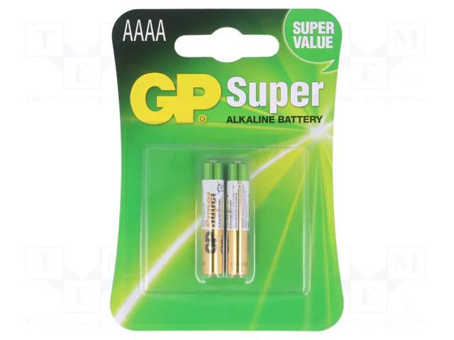 Battery: alkaline; AAAA; 1.5V; non-rechargeable; 2pcs. GP BAT-LR61/G-B2