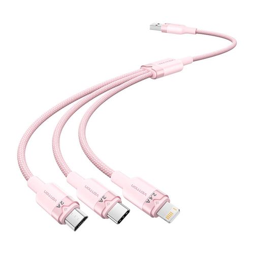 USB 2.0 A to 3in1 3A cable Vention CTPPG 1.5M (pink), Vention CTPPG