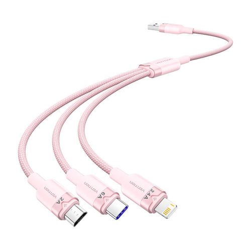 USB 2.0 A to 3-in-1 6A cable Vention CTRPG 1.5M (pink), Vention CTRPG