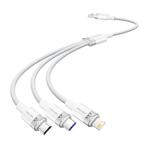 USB 2.0 A to 3-in-1 6A cable Vention CTRWG 1.5M (white), Vention CTRWG