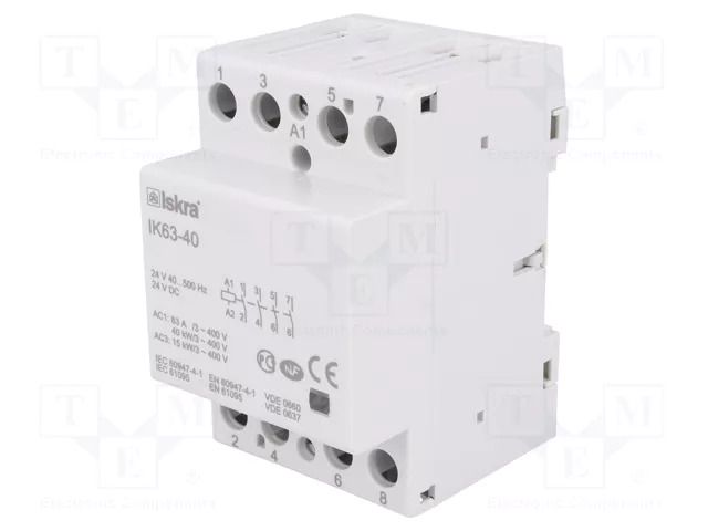 Contactor: 4-pole installation; 63A; 24VAC,24VDC; NO x4; IK ISKRA IK63-40/24V