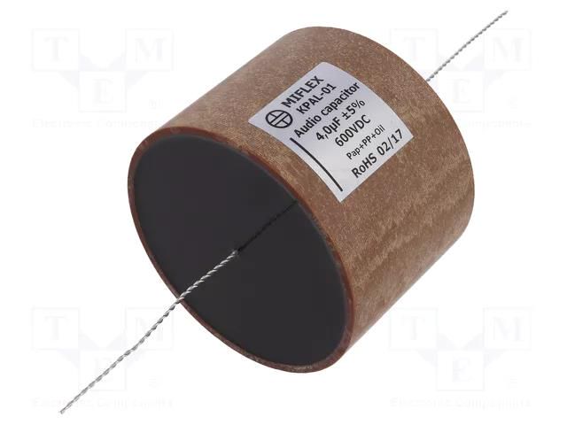 Capacitor: aluminum-polypropylene-paper; 4uF; 600VDC; ±5%; THT MIFLEX KPAL01-4U/600
