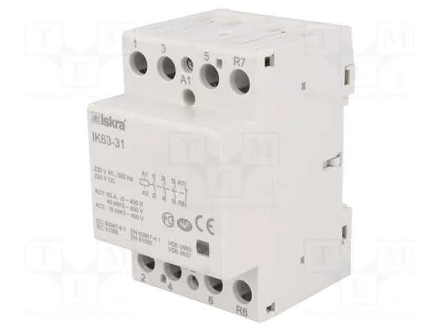 Contactor: 4-pole installation; 63A; 230VAC,220VDC; NC + NO x3 ISKRA IK63-31/230V
