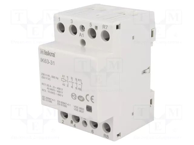 Contactor: 4-pole installation; 63A; 230VAC,220VDC; NC + NO x3 ISKRA IK63-31/230V