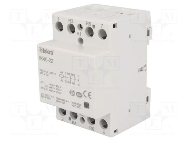 Contactor: 4-pole installation; 40A; 230VAC,220VDC; IK ISKRA IK40-22/230V