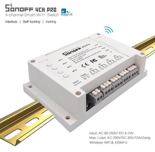 Išmani relė valdoma Wi-Fi + RF, 4-kanalų, 230VAC, 2200Wx4, Sonoff SONOFF-4CH-PRO-R2 6920075779516