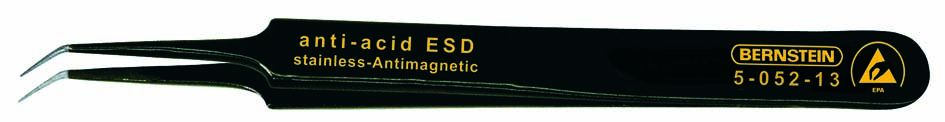 SMD tweezers, 110 mm, bent, very sharply pointed, with ESD-coating 5-052-13