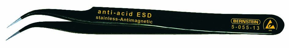 SMD tweezers, 120 mm, sickle-shaped, very sharply pointed, with ESD-coating 5-055-13