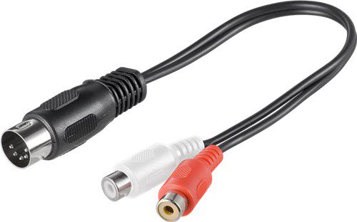 Audio Cable Adapter, DIN Male to Stereo RCA Female, 0.2 m - DIN male 180° (5-pin) > 2 RCA female (audio left/right) 50002