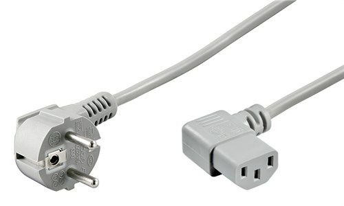 Angled IEC Cord on Both Sides, 2 m, Grey, (3*0.75 mm²), 2 m - safety plug hybrid (type E/F, CEE 7/7) 90° > Device socket C13 (IEC connection) 90° 50079