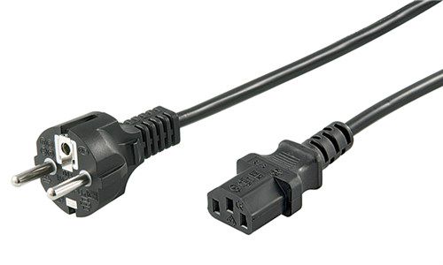 IEC Cord, 2 m, Black, (3*0.75 mm²), 2 m - safety plug hybrid (type E/F, CEE 7/7) > Device socket C13 (IEC connection) 50098
