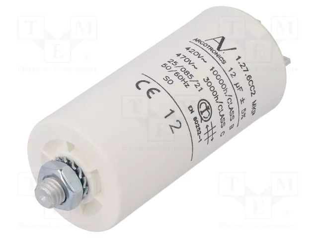 Capacitor: polypropylene; motors, run; 12uF; 420VAC; Ø35x73.5mm KEMET C276CC25120AA0J