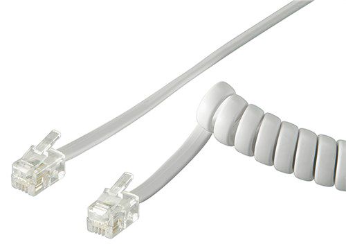 Phone Handset Spiral Cable, 2 m, white - copper-clad aluminium wire (CCA), RJ10 male (4P4C) > RJ10 male (4P4C) 50246