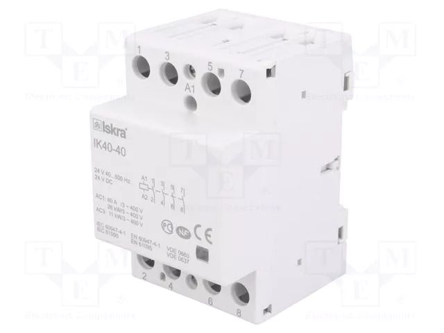 Contactor: 4-pole installation; 40A; 24VAC,24VDC; NO x4; IK ISKRA IK40-40/24V