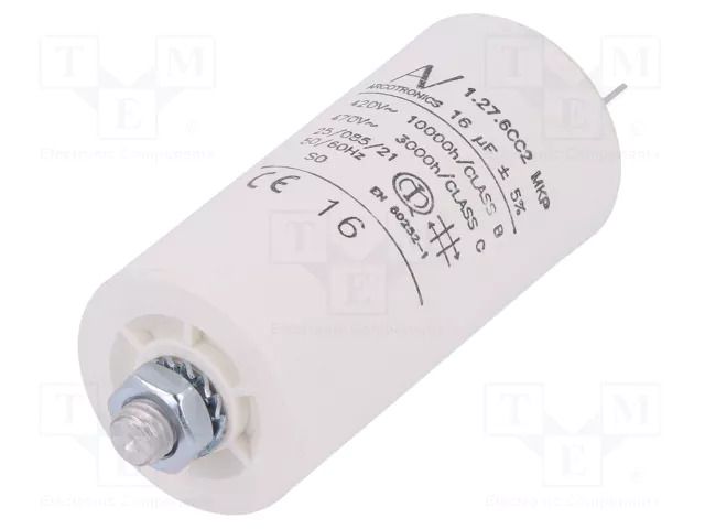 Capacitor: polypropylene; motors, run; 16uF; 420VAC; Ø40x73.5mm KEMET C276CC25160AA0J