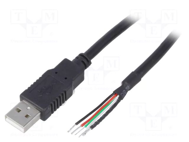 Cable; USB 2.0; wires,USB A plug; 0.5m; black; Cu; 24AWG,28AWG BQ CABLE CAB-USB-A-0.5-BK