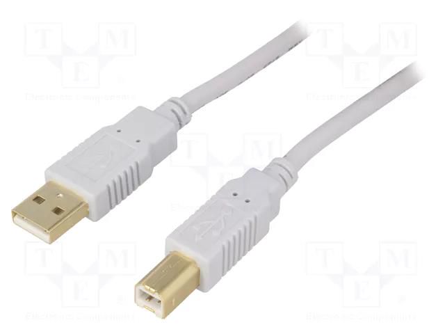 Cable; USB 2.0; USB A plug,USB B plug; gold-plated; 1m; grey BQ CABLE CAB-USB2AB/1.0G-GY