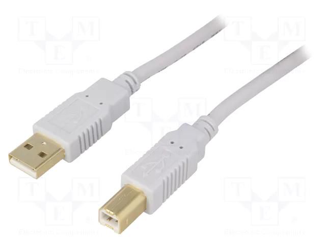 Cable; USB 2.0; USB A plug,USB B plug; gold-plated; 1.8m; grey BQ CABLE CAB-USB2AB/1.8G-GY