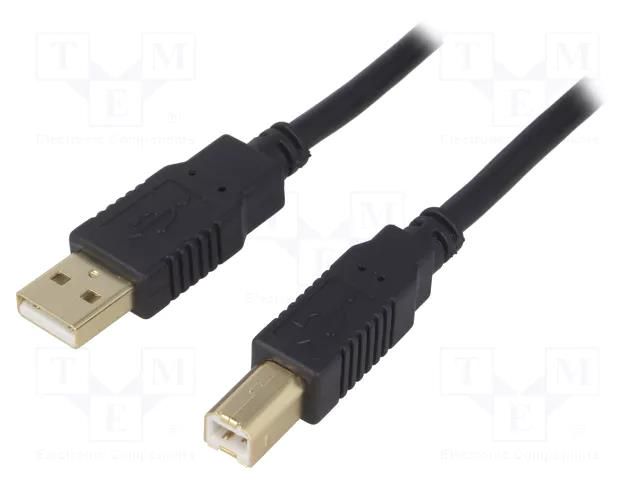 Cable; USB 2.0; USB A plug,USB B plug; gold-plated; 1m; black BQ CABLE CAB-USB2AB/1.0G-BK
