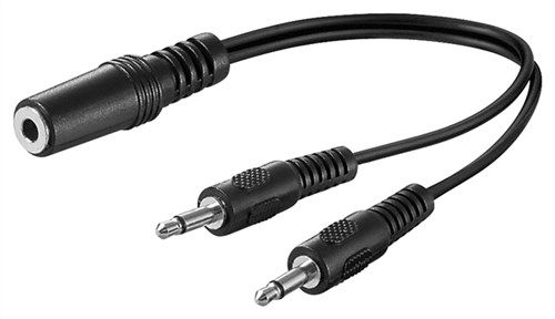 3.5 mm Audio Y Cable Adapter, 1x Stereo Female to 2x Mono Male, 0.2 m, black - 3.5 mm female (3-pin, stereo) > 2 pcs. 3.5 mm male (2-pin, mono) 50472