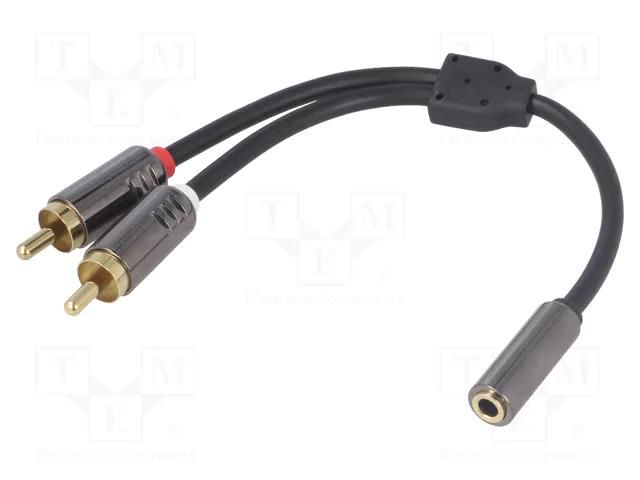 Cable; Jack 3.5mm 3pin socket,RCA plug x2; 0.2m; black; shielded 4CARMEDIA HQ-1/2-0.20
