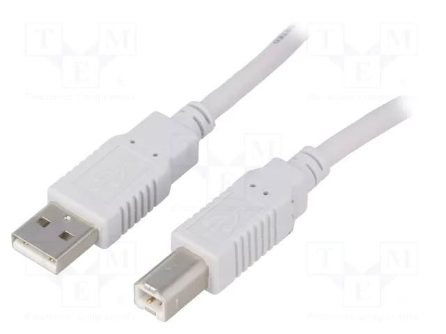 Cable; USB 2.0; USB A plug,USB B plug; 1m; grey; Core: CCA BQ CABLE CAB-USB2AB/1.0-GY