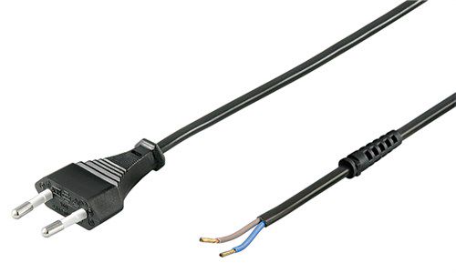 Cable with Euro Plug for Assembly, 1.5 m, Black, (2*0.75 mm²), black - Europlug (Type C CEE 7/16) > Loose cable ends 50502