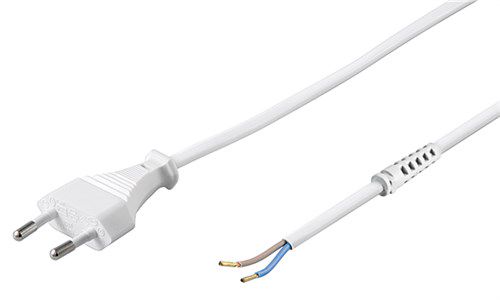 Cable with Euro Plug for Assembly, 1.5 m, White, (2*0.75 mm²), white - Europlug (Type C CEE 7/16) > Loose cable ends 50503