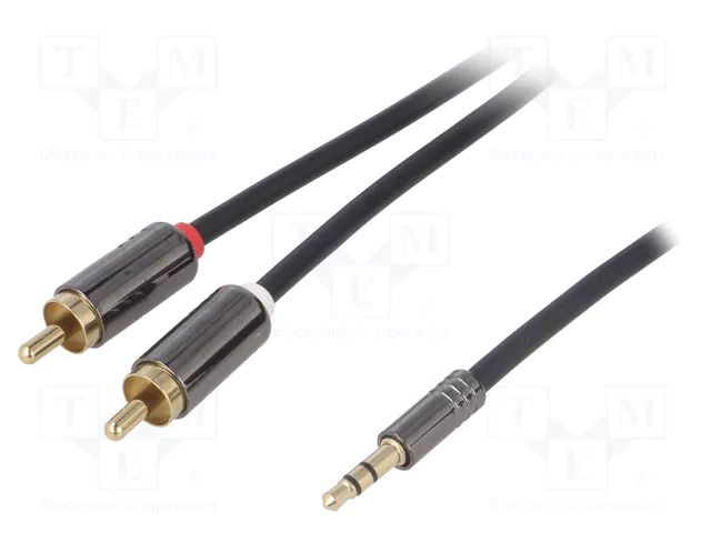 Cable; Jack 3.5mm 3pin plug,RCA plug x2; 1.5m; black; shielded 4CARMEDIA HQ-1/2-1.5