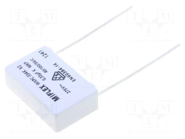 Capacitor: polypropylene; X2; 330nF; 275VAC; 26.5x8.5x16.5mm; THT MIFLEX WXPC-334K