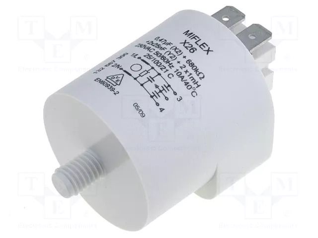Filter: anti-interference; mains; 250VAC; Cx: 0.47uF; Cy: 25nF; 1mH MIFLEX X26