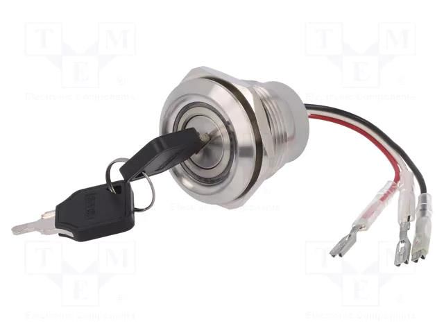 Switch: key switch; Stabl.pos: 3; Contacts: 3PST; Ø30mm; Key: flat ONPOW V30-KEY-31-24RG-S