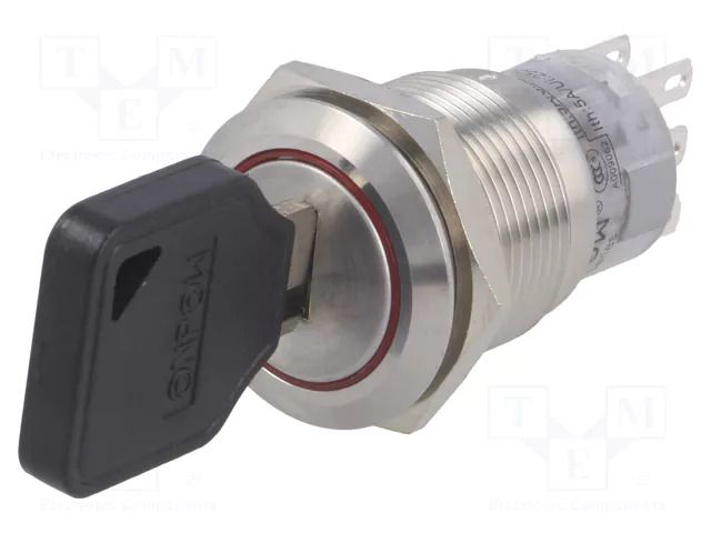 Switch: key switch; Stabl.pos: 3; Contacts: 3PST; Ø19mm; Key: flat ONPOW V19-KEY-31-S