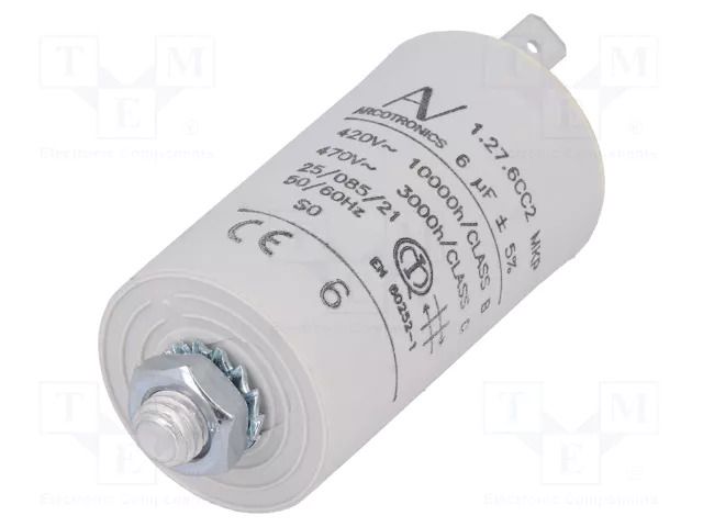 Capacitor: polypropylene; motors, run; 6uF; 420VAC; Ø30x56.5mm KEMET C276CC24600AA0J