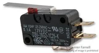 MICRO SW, HINGE LEVER, SPDT, 16A, 250VAC D3V-16G3-1C25-K