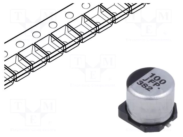 Capacitor: electrolytic; low ESR; SMD; 100uF; 6.3VDC; Ø6.3x5.8mm PANASONIC EEEFP0J101AP